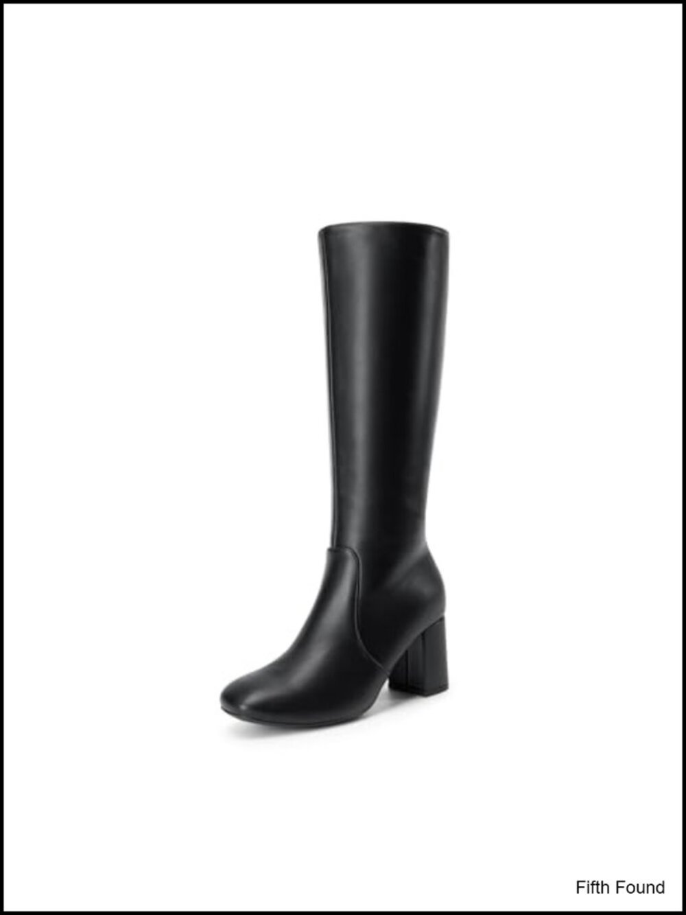 Faux Leather Square Toe Knee High Boots Women Adjustable Calf Block Heel Zip